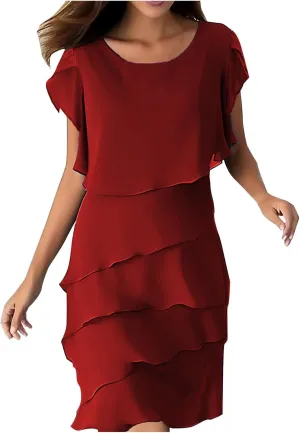 Formal Dresses for Women Chiffon Casual Summer Midi Dress Fashion Tiered Layered Party Dress Plus Size Women Dresses