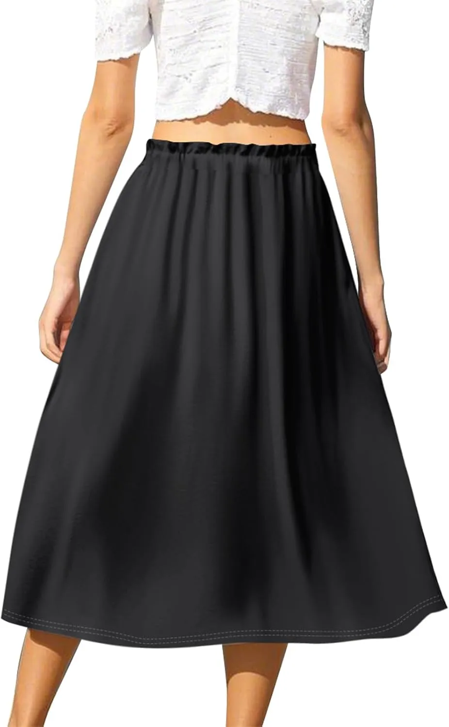 Formal Skirts for Women Summer Drawstring Elastic High Waisted Midi Skirt Boho A Line Pleated Calf Length Skirt