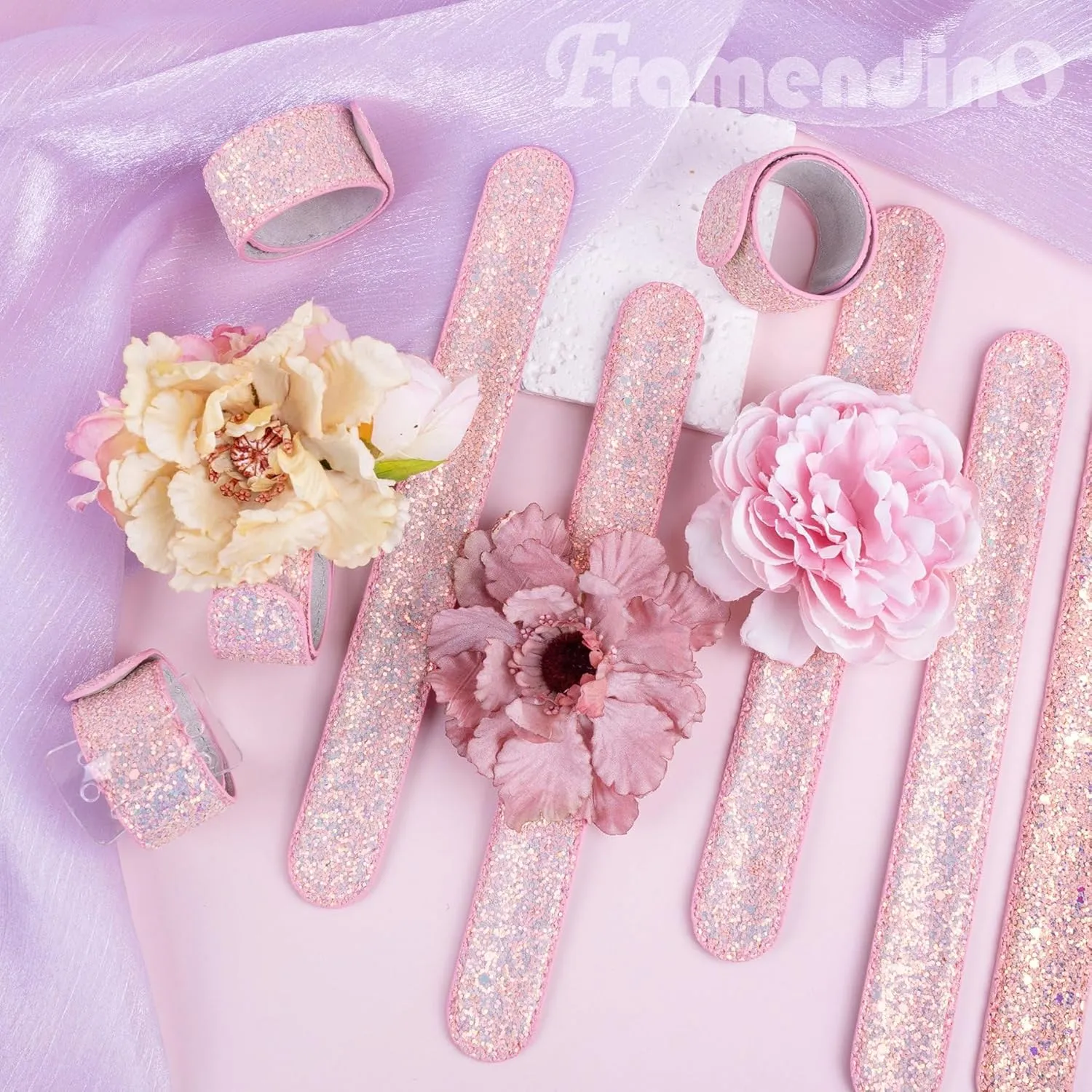 Framendino, laplet Wristlets Wrist Corsage Bracelets Slap Floral Corsage Bracelet for Bridesmaids