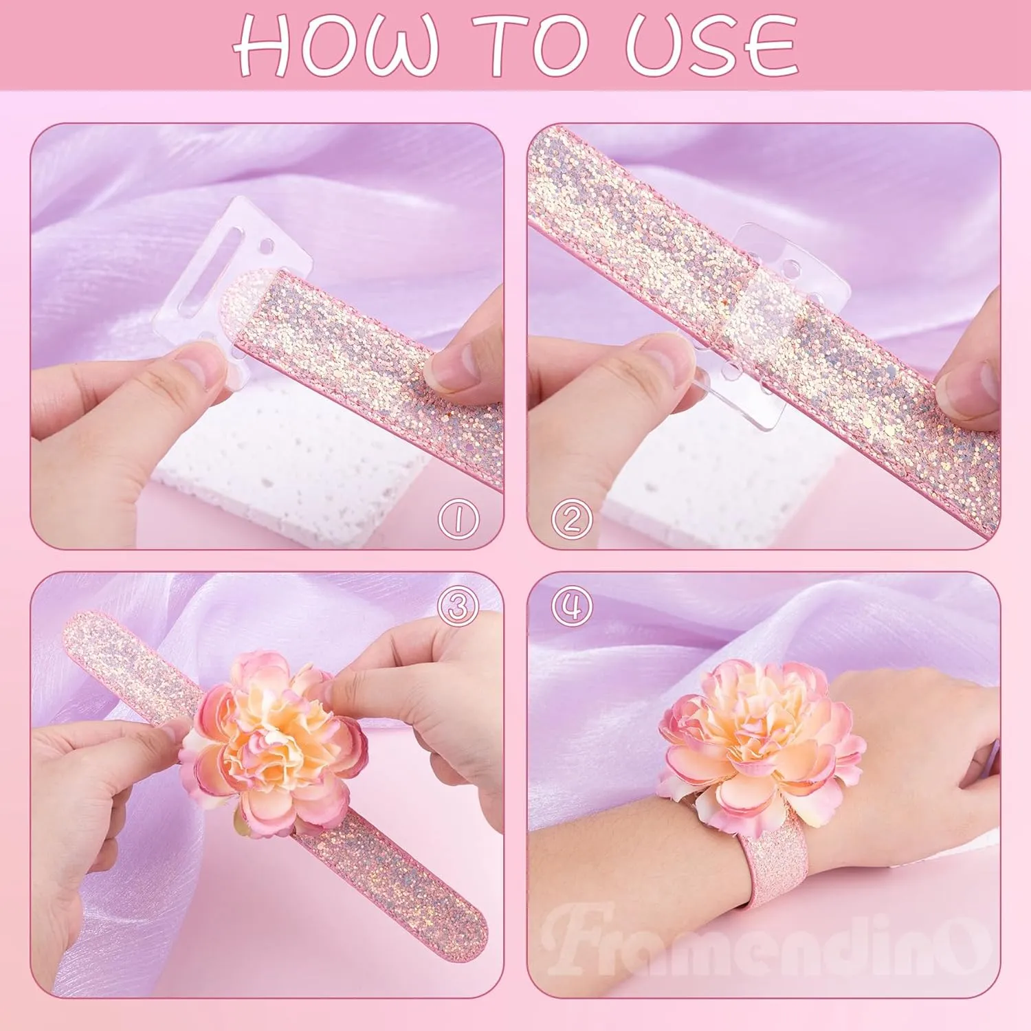 Framendino, laplet Wristlets Wrist Corsage Bracelets Slap Floral Corsage Bracelet for Bridesmaids