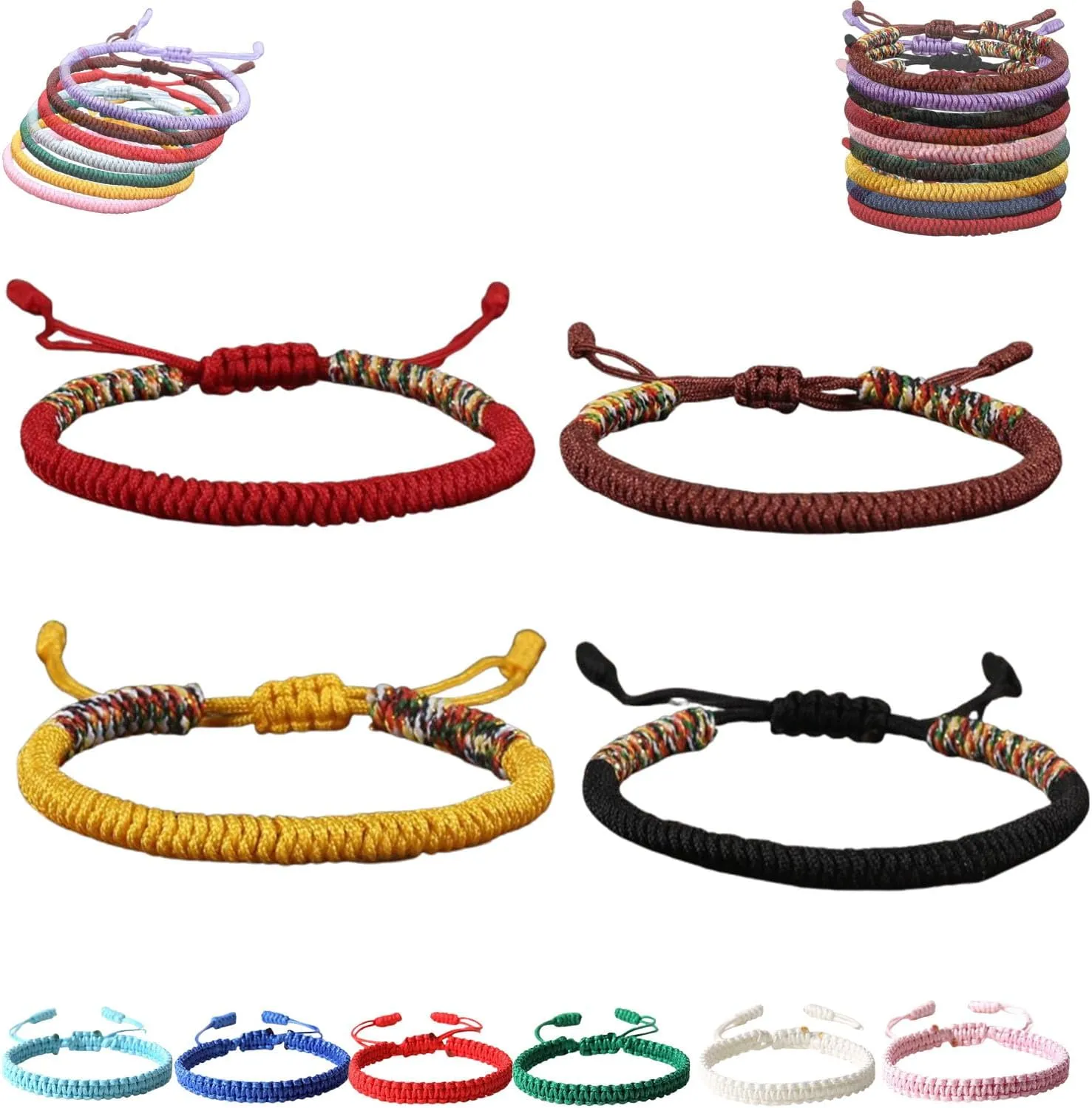 Friendship Braided Bracelet, Adjustable Woven Rope Knot,Blue Friendship Bracelets, Handmade Tibetan String Bracelet