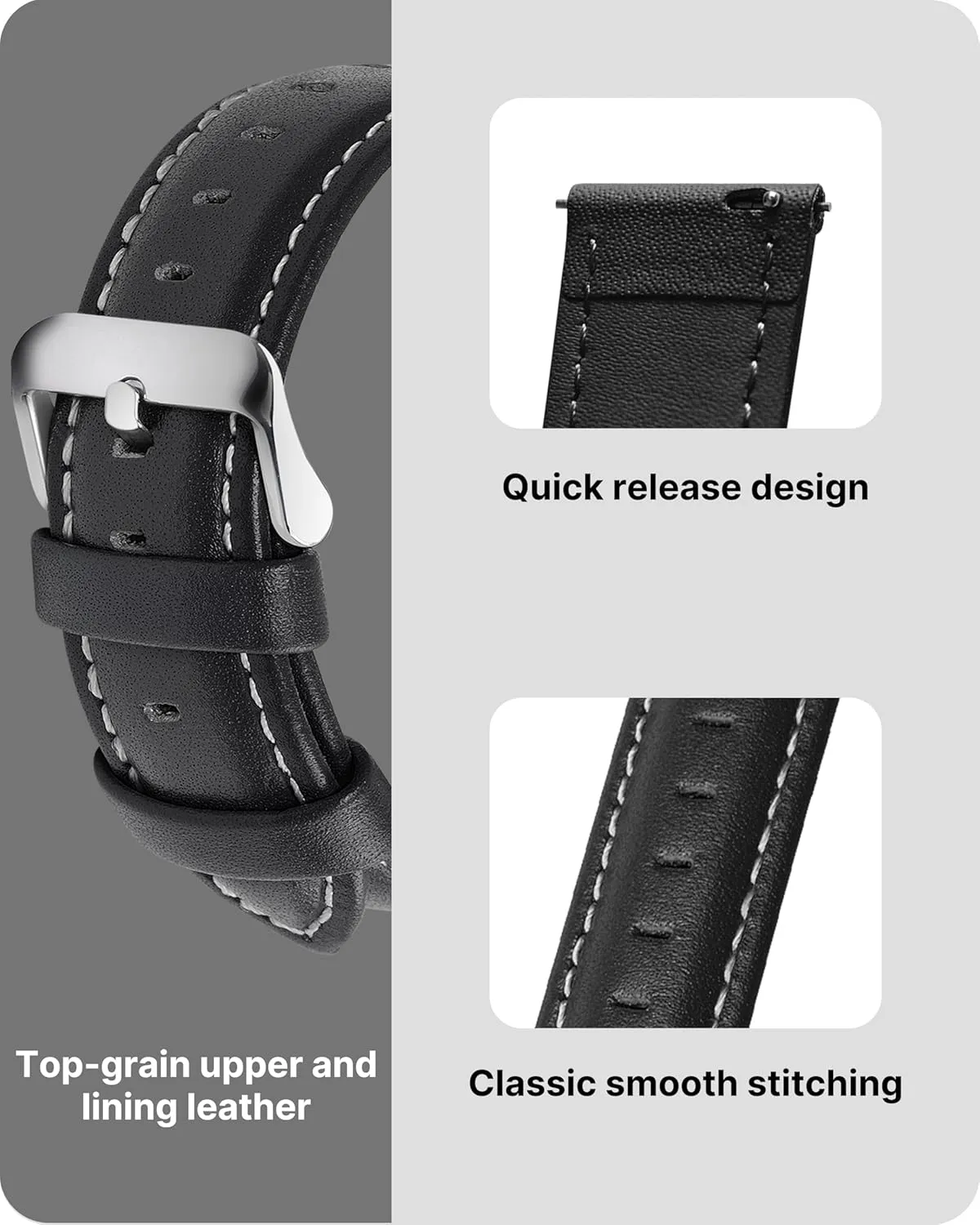 Fullmosa Watch Band, Quick Release Leather Watch Strap for Men Women, Replacement Bands Width 14mm 16mm 18mm 19mm 20mm 21mm 22mm 24mm