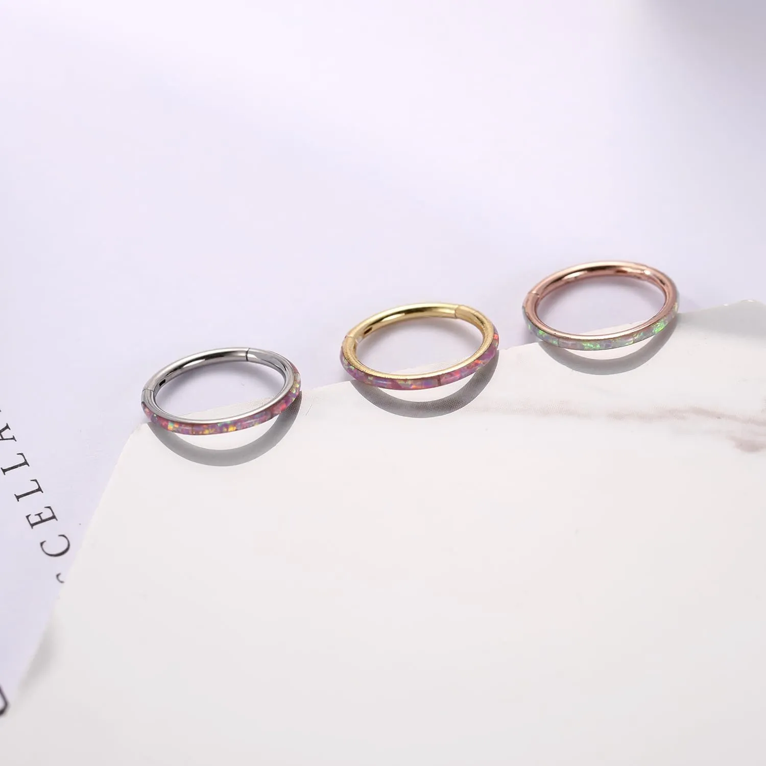 FUNLMO 316L Surgical Steel Nose Ring Hoop Opal Cartilage Earring Conch Daith Rook Orbital Helix Daith Tragus Piercing Jewelry Cartilage Septum Jewelry Cartilage Conch Hoop Earring