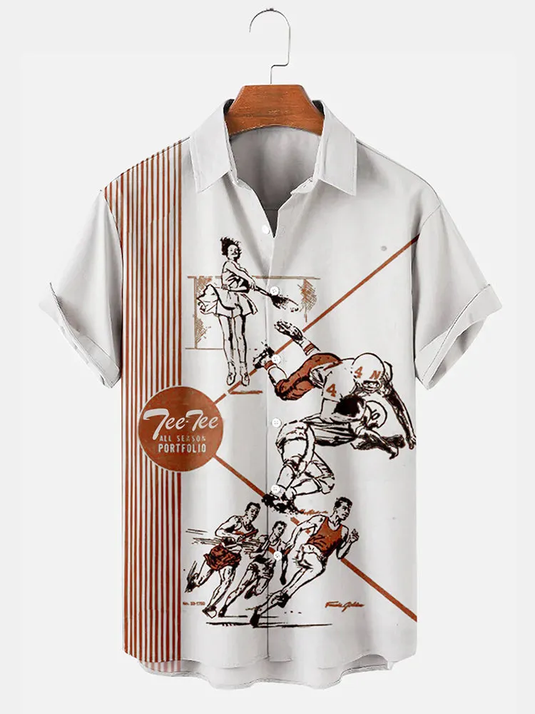 Fydude Men'S Retro Nostalgia Movement Baseball Printed Shirt
