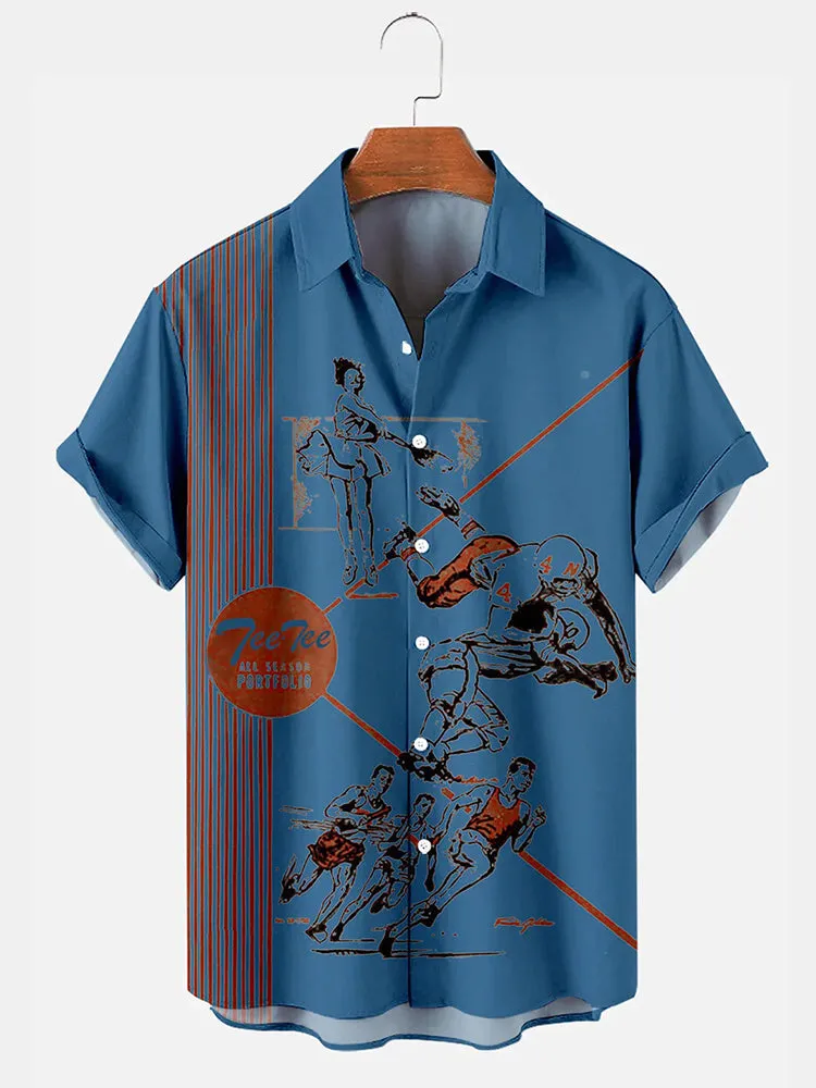 Fydude Men'S Retro Nostalgia Movement Baseball Printed Shirt