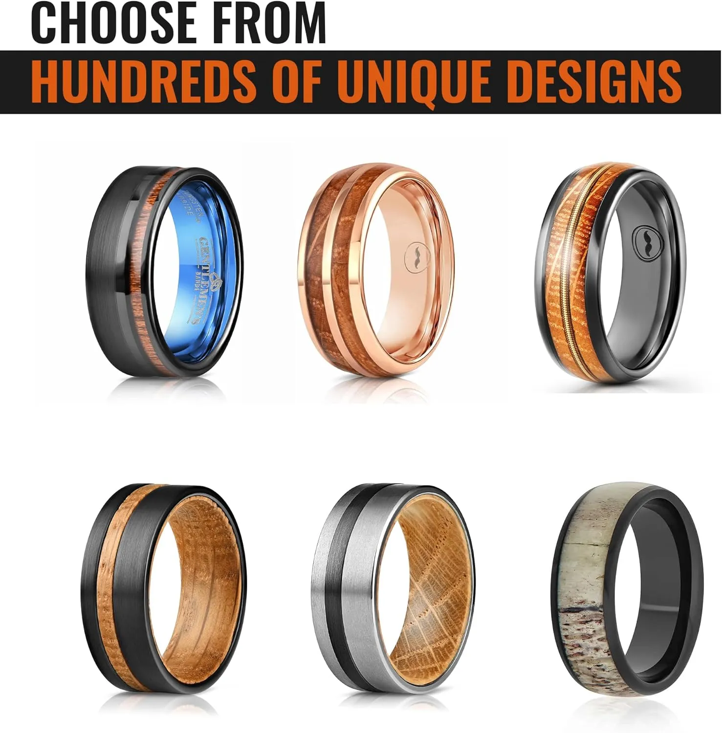Gentlemen's Bands Men's Gold Wedding Band | Tungsten rings for men with Turquoise, Deer Antler & Koa Wood Inlay | Wedding Ring for Men, 8mm | Includes Silicone Band, Leather Pouch & Luxury Walnut Box