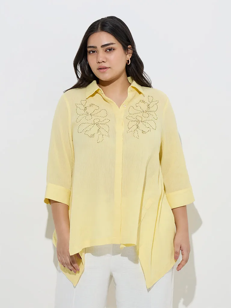 Gia Yellow Embellished Cotton Shirt