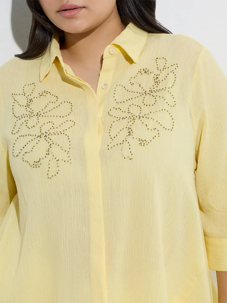 Gia Yellow Embellished Cotton Shirt