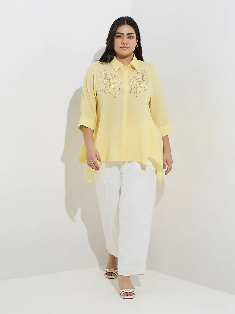Gia Yellow Embellished Cotton Shirt