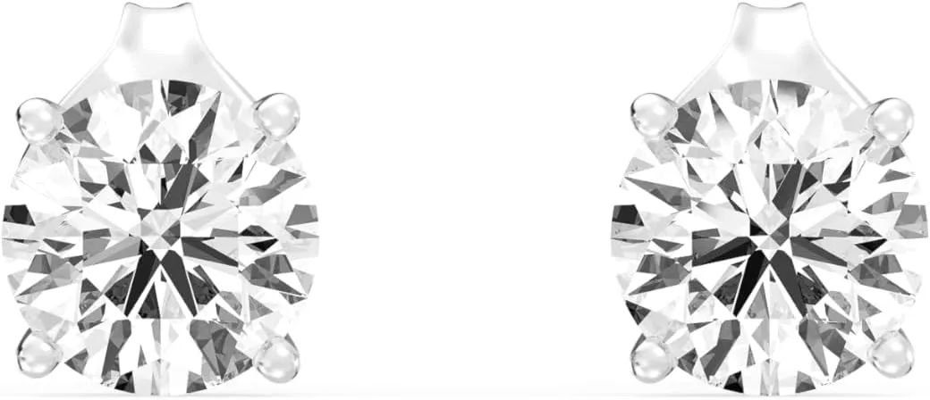 Gilded Lab-Grown Diamond Solitaire Earrings for Women, Round Cut, 10K White & Yellow Gold, 4-Prong, Push Back, F Color SI1