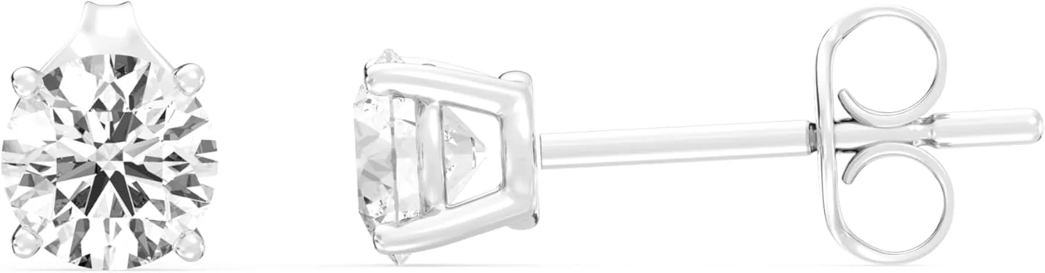 Gilded Lab-Grown Diamond Solitaire Earrings for Women, Round Cut, 10K White & Yellow Gold, 4-Prong, Push Back, F Color SI1