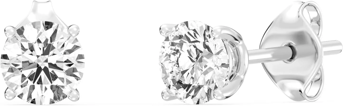 Gilded Lab-Grown Diamond Solitaire Earrings for Women, Round Cut, 10K White & Yellow Gold, 4-Prong, Push Back, F Color SI1