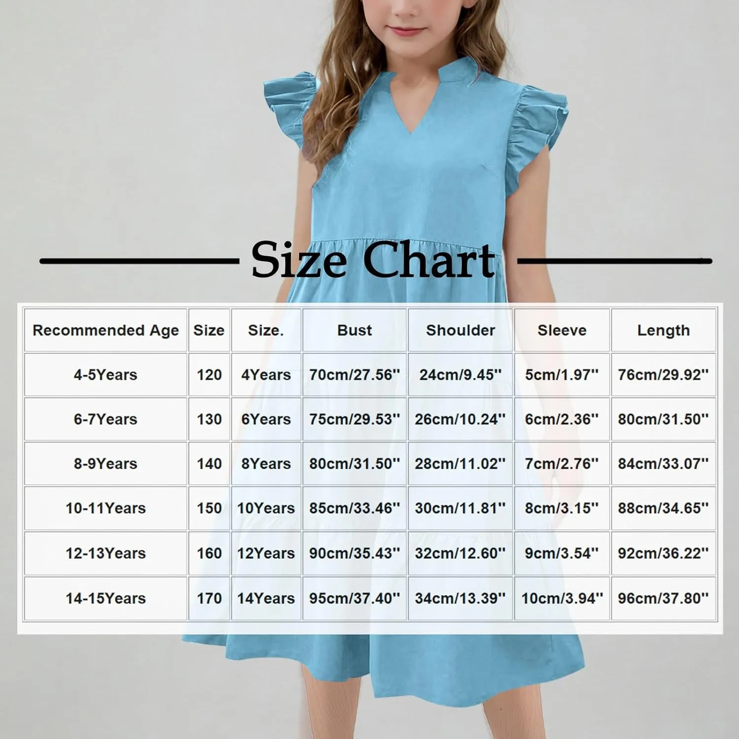 Girls Dresses Summer Flutter Sleeve Double Layer Sundresses V Neck Casual Flowy Beach Vacation Dress 4-14 Years