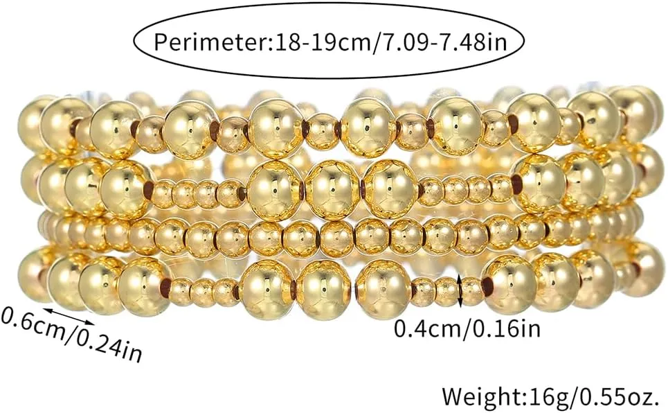 Gold Beaded Bracelets for Women - 14K Gold Plated Bracelets Gold Stretch Bead Ball Bracelet stack Set Adjustable Bracelet Set Jewelry for Gifts