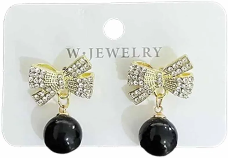 Gold Bow Earrings for Women Rhinestone Bowknot Stud Earrings Imitation Pearl Ball Drop Dangle Earrings Christmas Earrings Jewelry Gifts