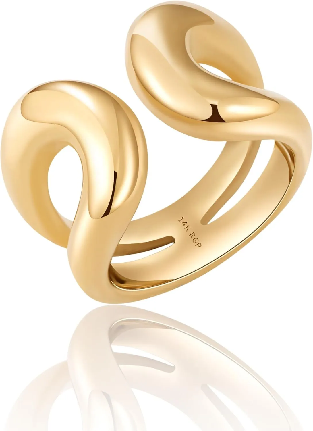 Gold Chunky Bands Ring 14K Real Gold Plated Open Statement Rings for Women and Men Double Layer High Polish Stackable Thick Ring Size 5 to 10