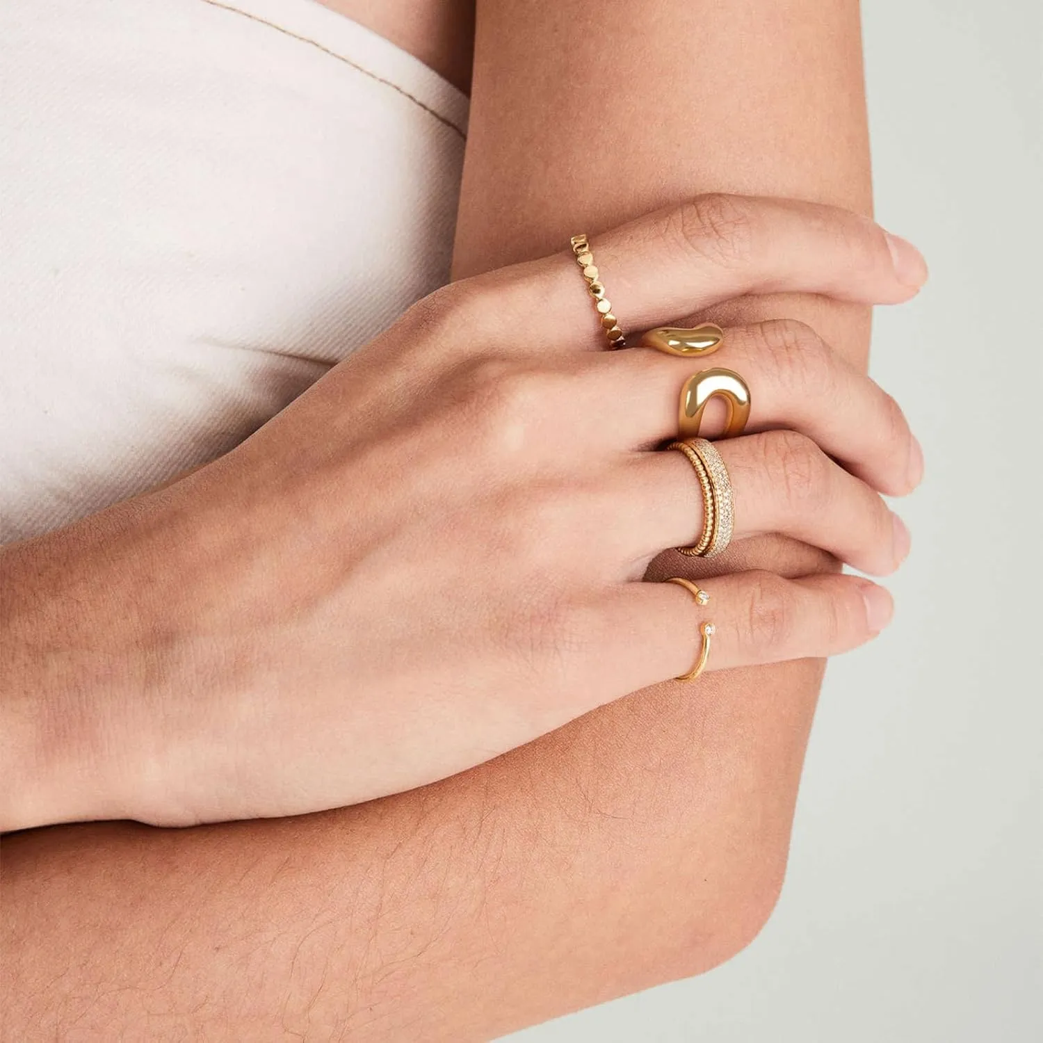 Gold Chunky Bands Ring 14K Real Gold Plated Open Statement Rings for Women and Men Double Layer High Polish Stackable Thick Ring Size 5 to 10