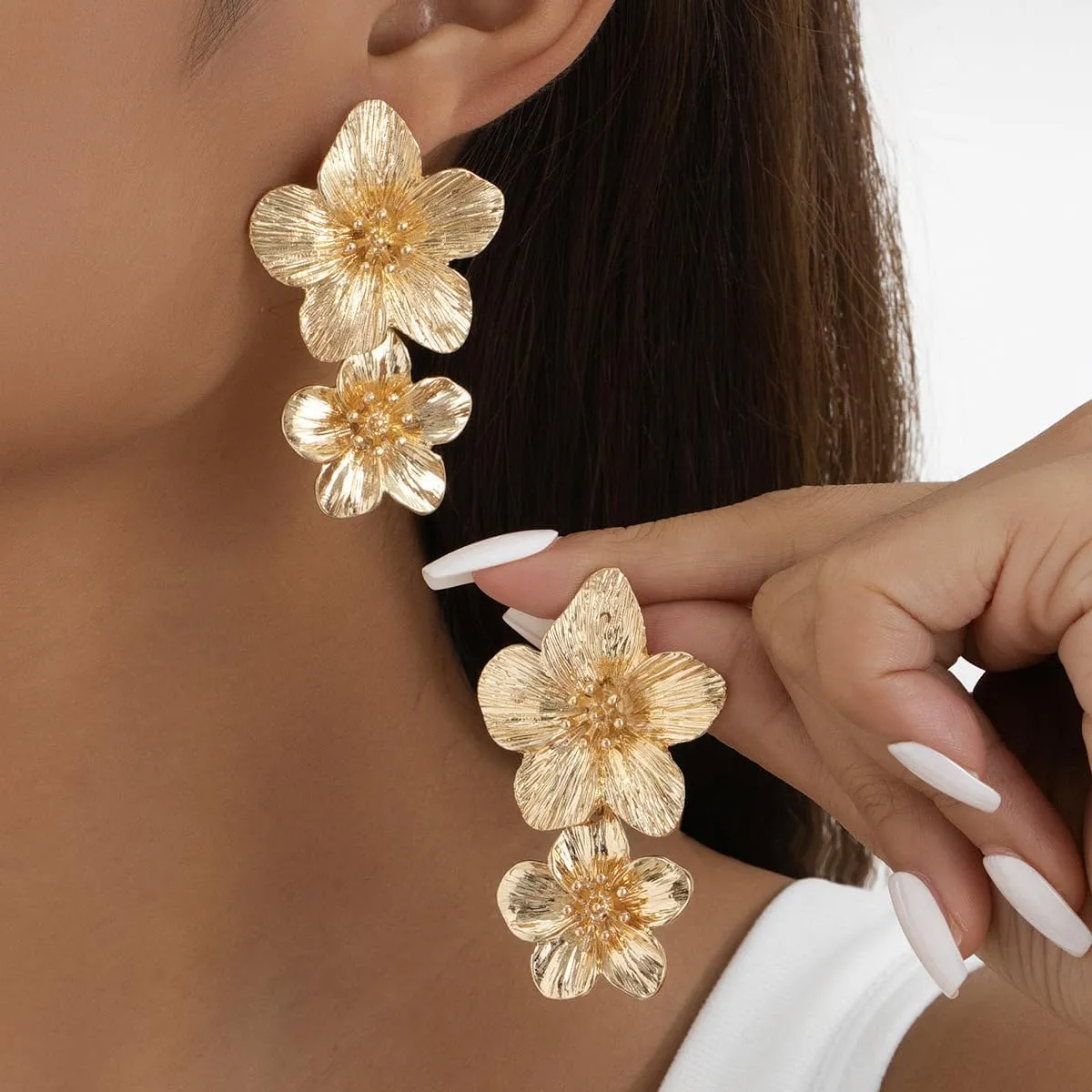 Gold Flower Earrings for Women Silver Large Big Gold Statement Earrings Chunky Daisy Floral Summer Fashion Trendy Jewelry