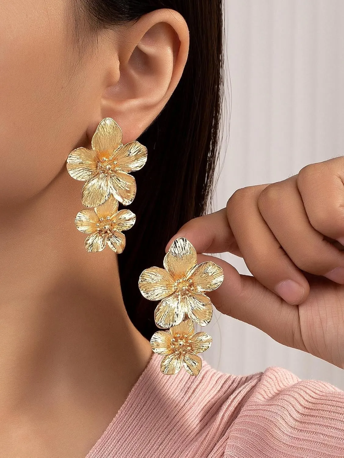 Gold Flower Earrings for Women Silver Large Big Gold Statement Earrings Chunky Daisy Floral Summer Fashion Trendy Jewelry