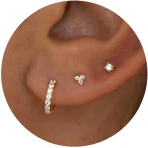 Gold Hypoallergenic Stud Earrings with S925 Sterling Silver Post for Sensitive Ears Dainty Tiny Cartilage Tragus Earring Sets for Multiple Piercing Cute Mini Cubic Zirconia Hoop Earring Stacks for Jewelry Gifts