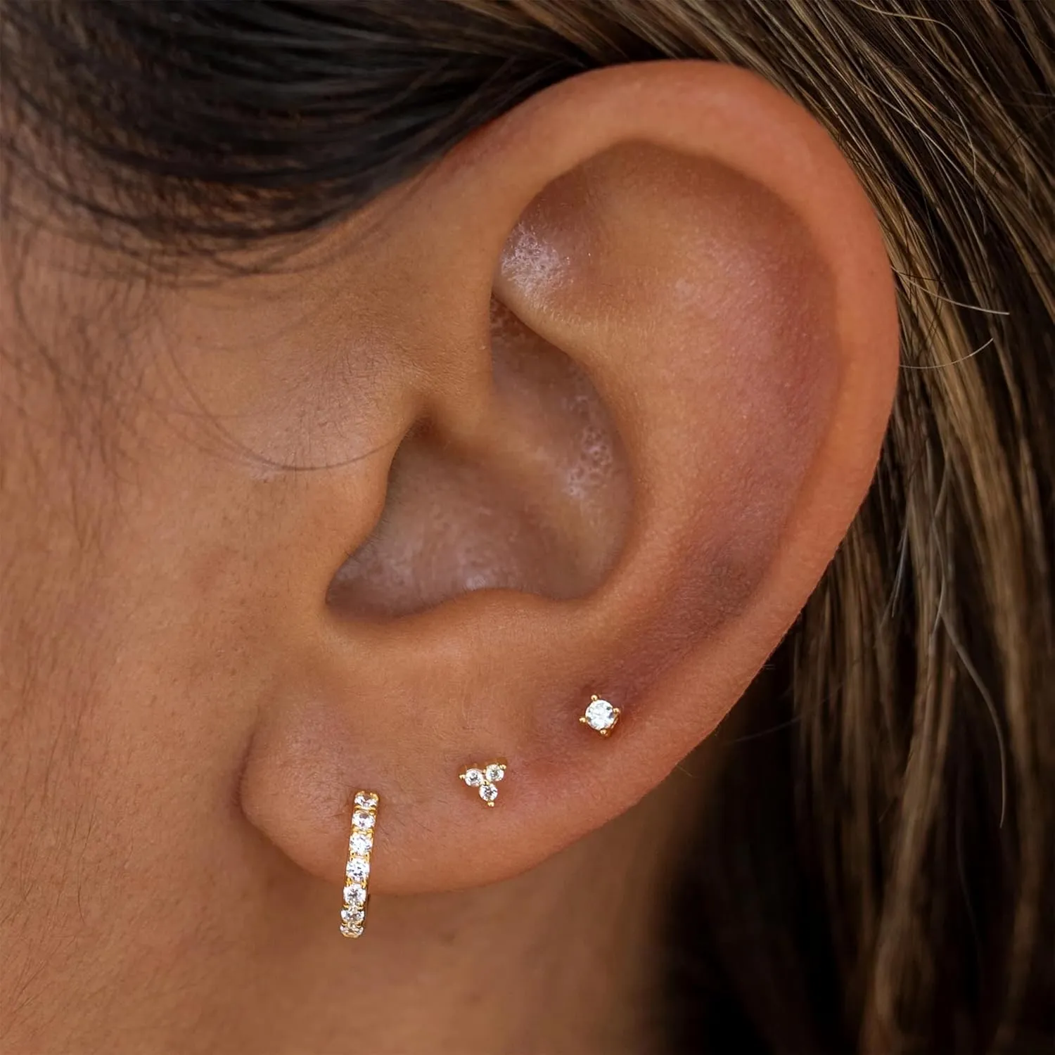 Gold Hypoallergenic Stud Earrings with S925 Sterling Silver Post for Sensitive Ears Dainty Tiny Cartilage Tragus Earring Sets for Multiple Piercing Cute Mini Cubic Zirconia Hoop Earring Stacks for Jewelry Gifts