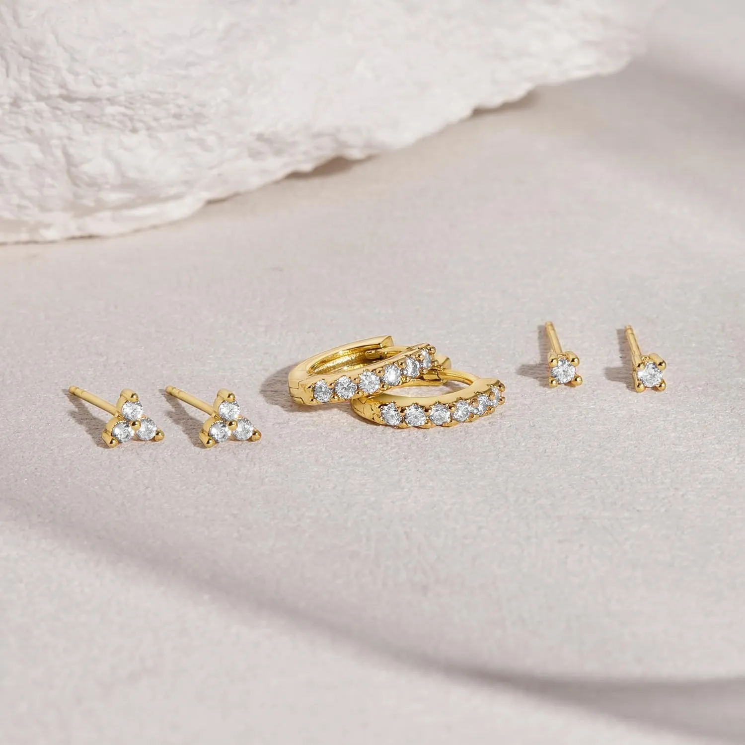 Gold Hypoallergenic Stud Earrings with S925 Sterling Silver Post for Sensitive Ears Dainty Tiny Cartilage Tragus Earring Sets for Multiple Piercing Cute Mini Cubic Zirconia Hoop Earring Stacks for Jewelry Gifts