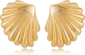Gold Large Textured Stud Earrings for Women Trendy Vintage Statement Shell Earrings Ocean Beach Jewelry Gift