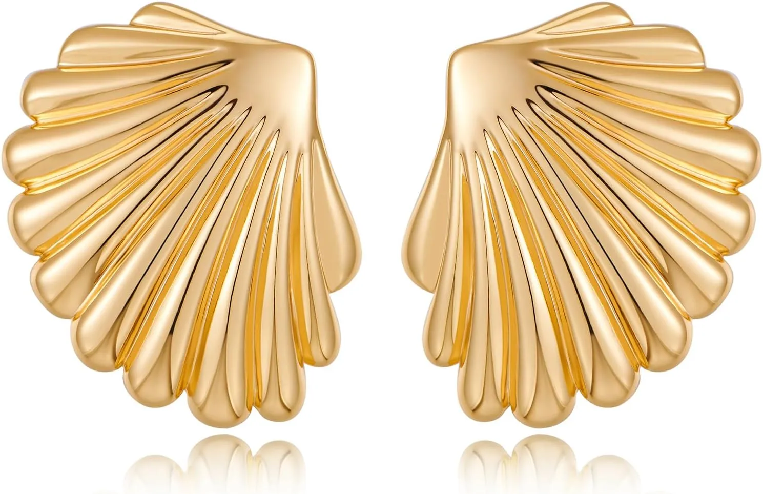 Gold Large Textured Stud Earrings for Women Trendy Vintage Statement Shell Earrings Ocean Beach Jewelry Gift