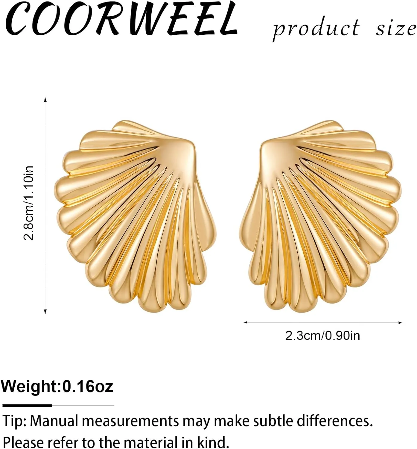 Gold Large Textured Stud Earrings for Women Trendy Vintage Statement Shell Earrings Ocean Beach Jewelry Gift