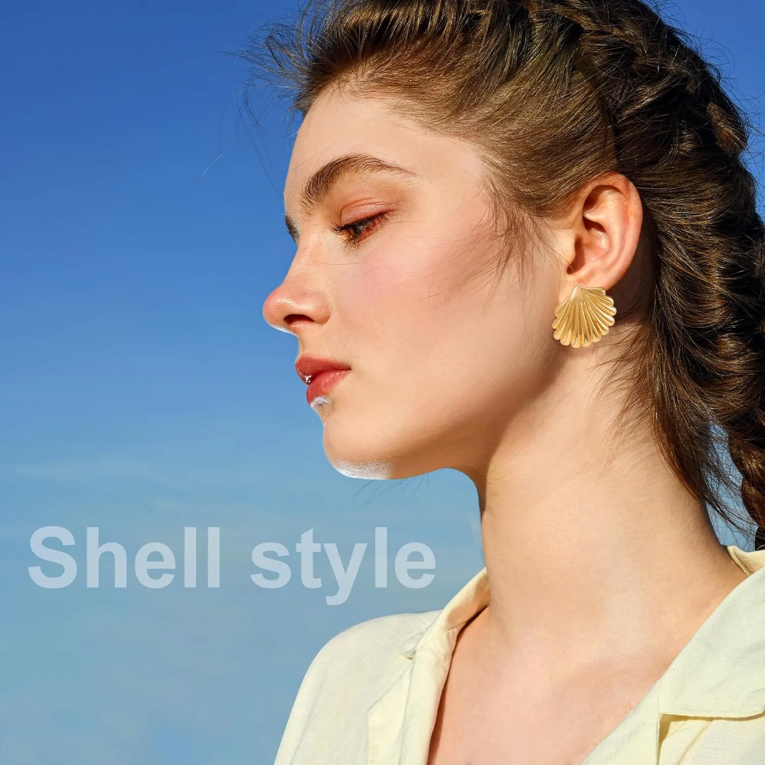Gold Large Textured Stud Earrings for Women Trendy Vintage Statement Shell Earrings Ocean Beach Jewelry Gift