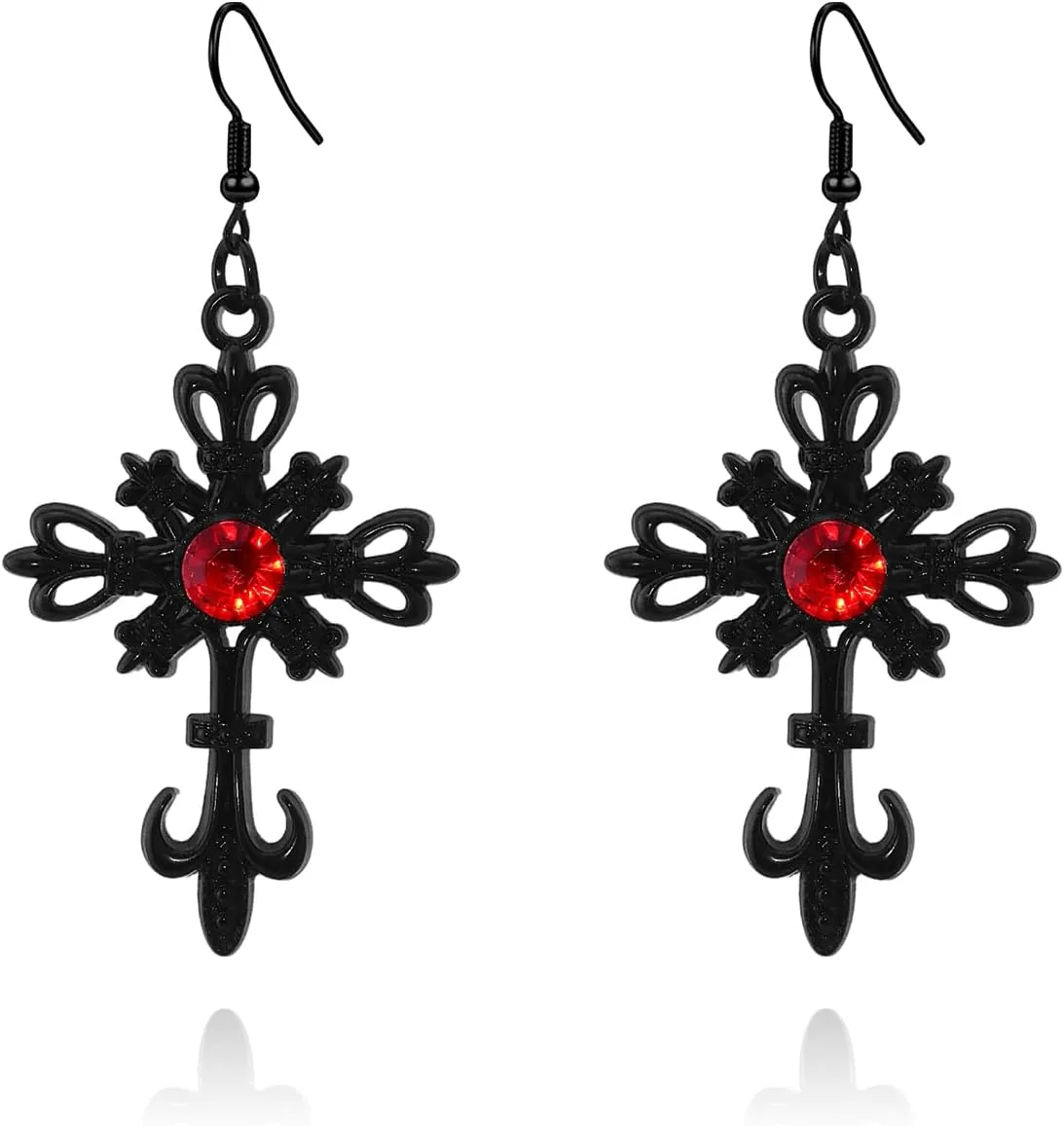 Gothic Cross Earrings for Women Red Black Crystal Cross Earrings Punk Vintage Rose Hook Earrings Cross Faith Dangle Drop Earrings Halloween Christmas New Year Clothing Accessories
