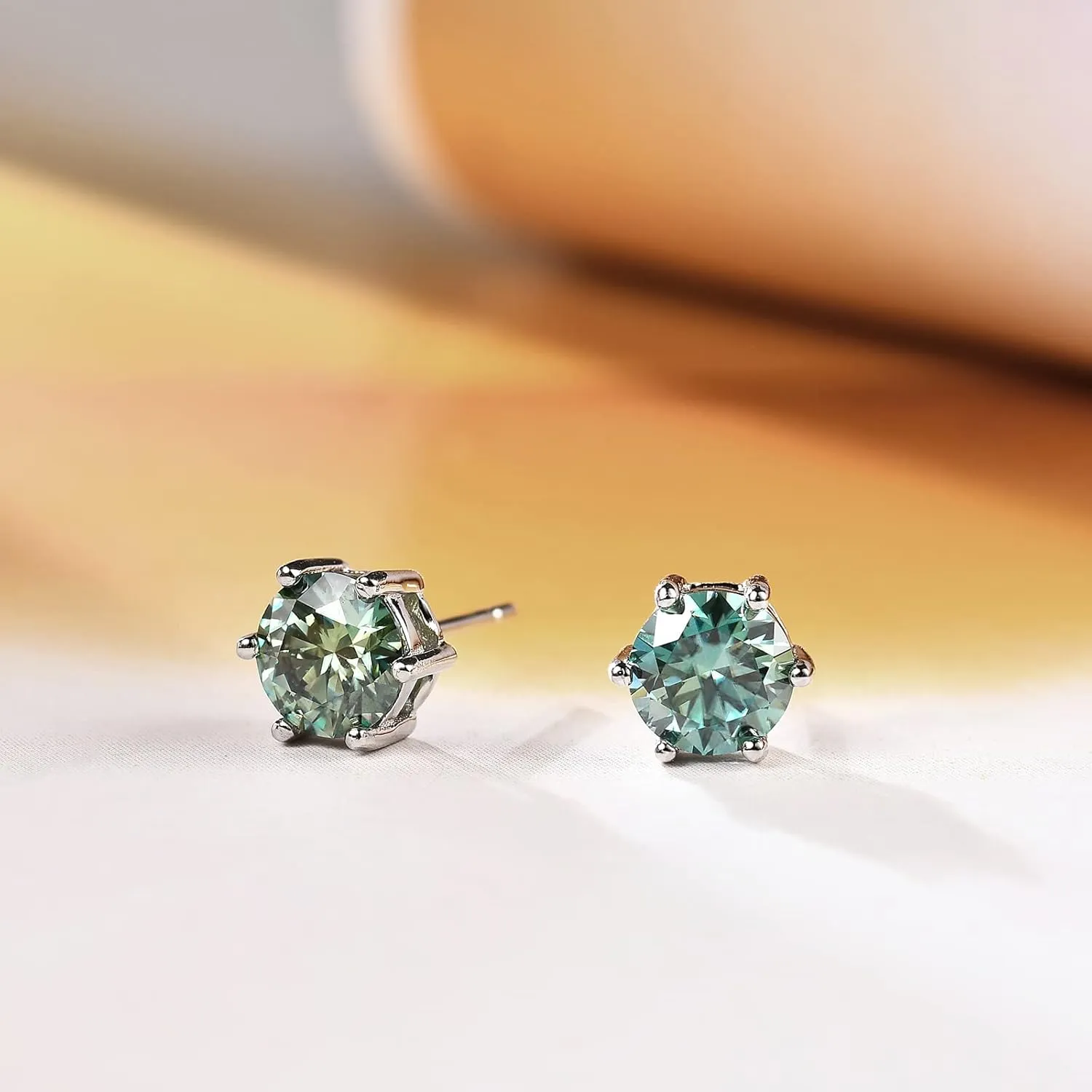 Green Moissanite Earrings - 6 Prong Green Stud Earrings 14k White Gold Green Earrings 925 Sterling Silver Moissanite Jewelry Gifts for Christmas