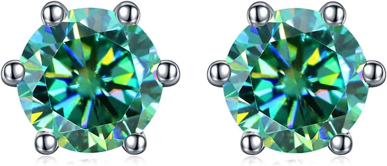 Green Moissanite Earrings - 6 Prong Green Stud Earrings 14k White Gold Green Earrings 925 Sterling Silver Moissanite Jewelry Gifts for Christmas