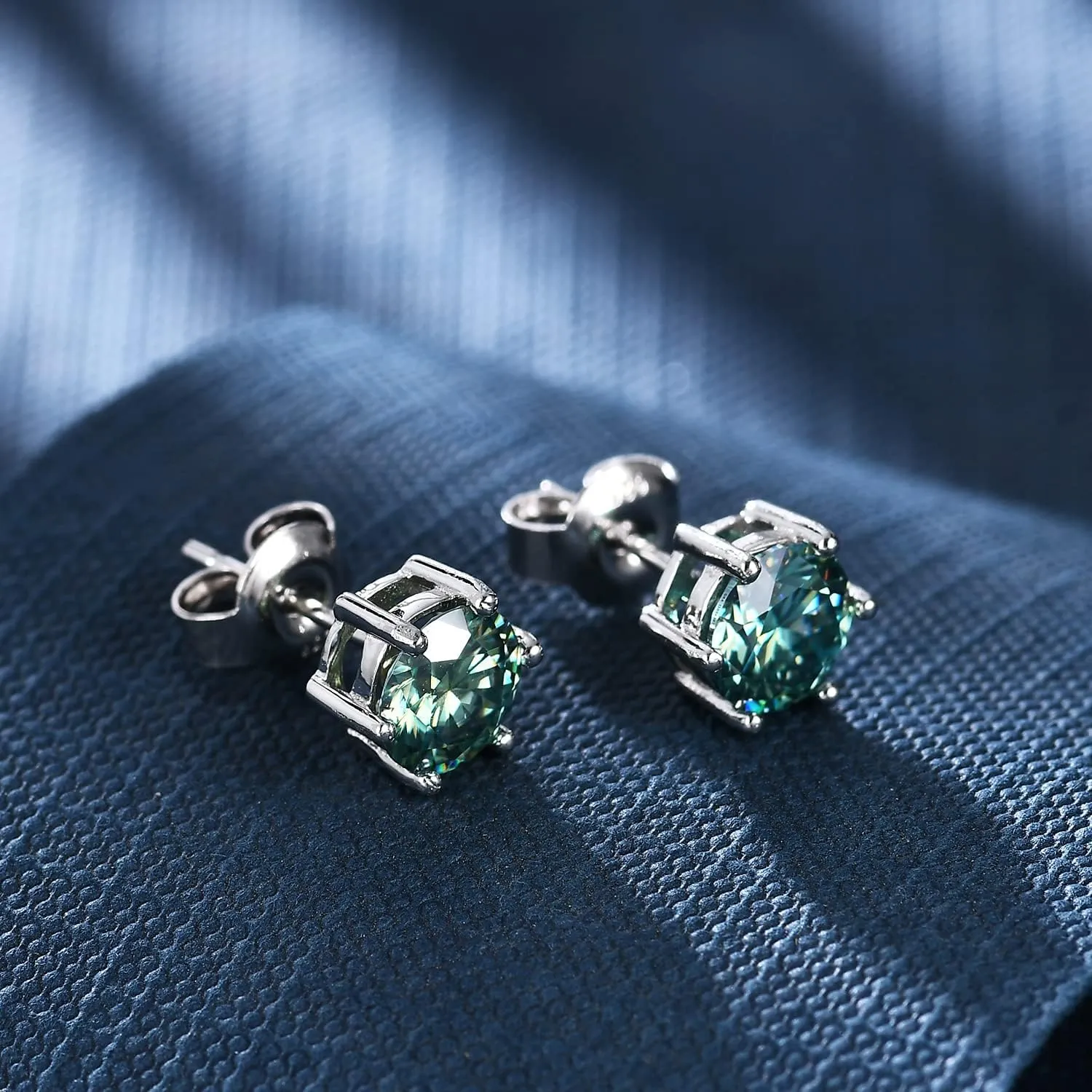 Green Moissanite Earrings - 6 Prong Green Stud Earrings 14k White Gold Green Earrings 925 Sterling Silver Moissanite Jewelry Gifts for Christmas