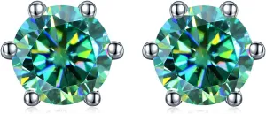 Green Moissanite Earrings - 6 Prong Green Stud Earrings 14k White Gold Green Earrings 925 Sterling Silver Moissanite Jewelry Gifts for Christmas