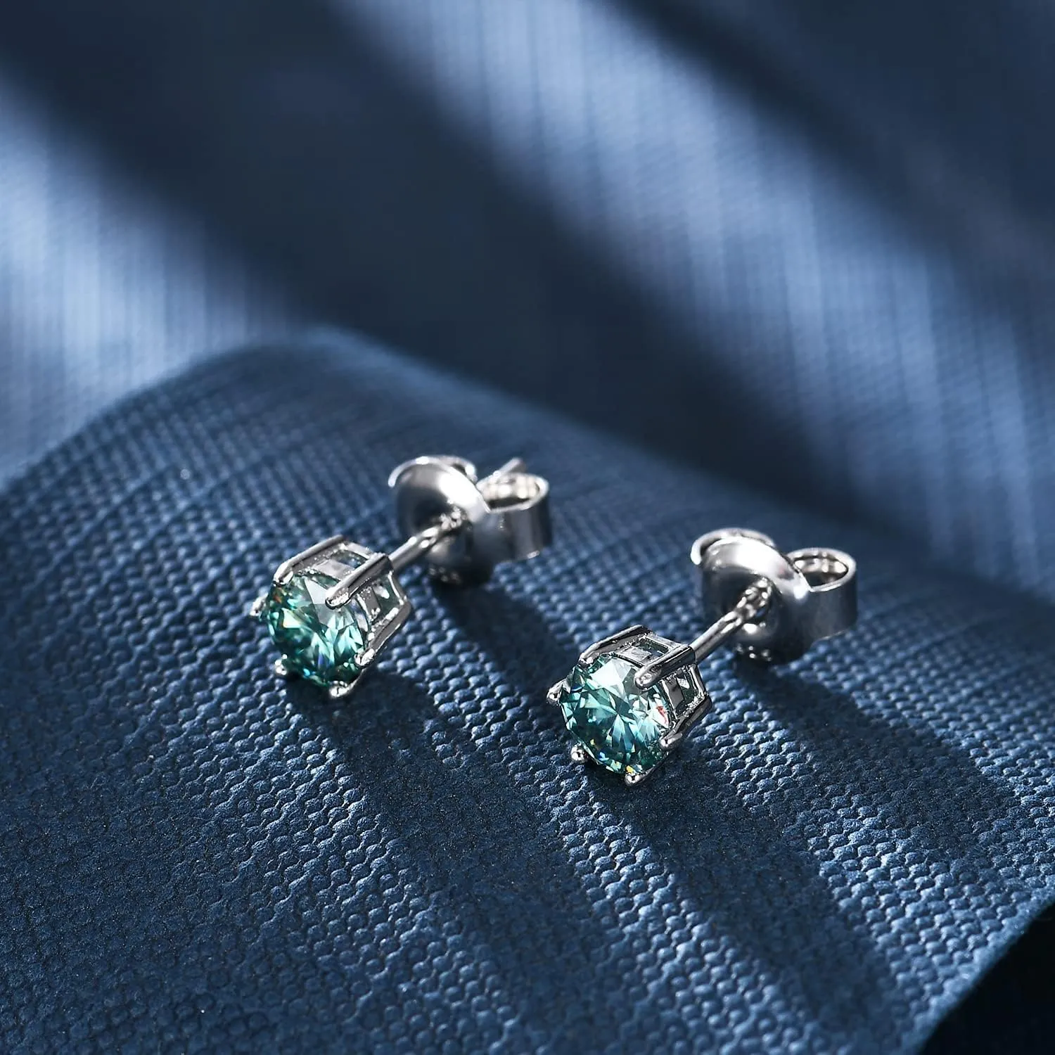 Green Moissanite Earrings - 6 Prong Green Stud Earrings 14k White Gold Green Earrings 925 Sterling Silver Moissanite Jewelry Gifts for Christmas