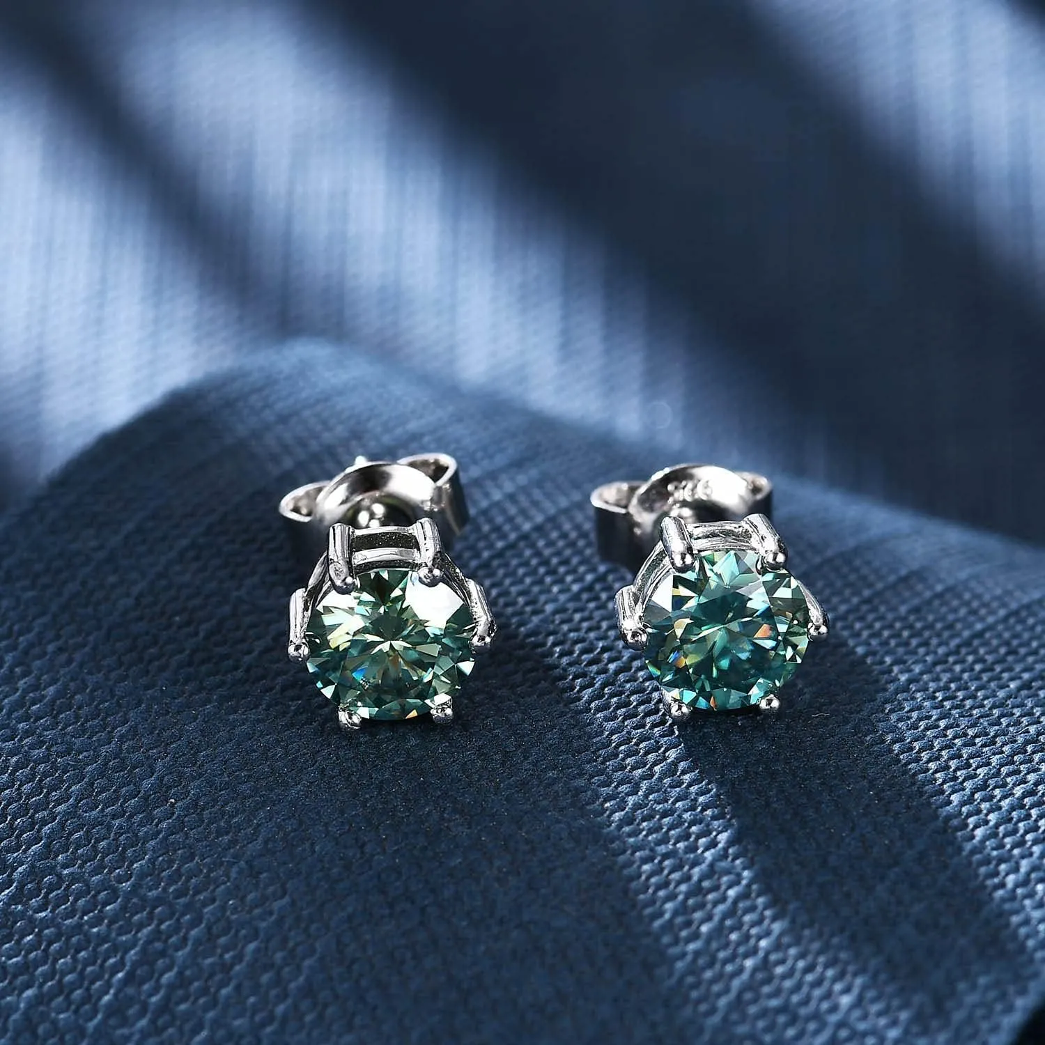 Green Moissanite Earrings - 6 Prong Green Stud Earrings 14k White Gold Green Earrings 925 Sterling Silver Moissanite Jewelry Gifts for Christmas