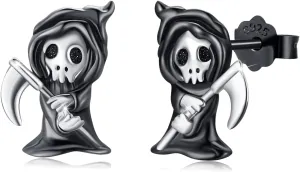 Grim Reaper Earrings Sterling Silver Ghost Earrings Devil Studs Black horror Earrings Halloween Earrings Skull Jewelry for Women Teen