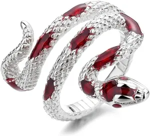 HAIXIAN Spiral Snake Womens Ring,Open Punk Gothic Cocktail Party Wrap Twist Snake S925 Sterling Silver Ring Jewelry for Women