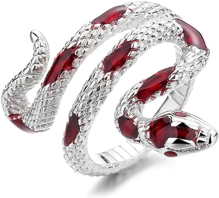 HAIXIAN Spiral Snake Womens Ring,Open Punk Gothic Cocktail Party Wrap Twist Snake S925 Sterling Silver Ring Jewelry for Women