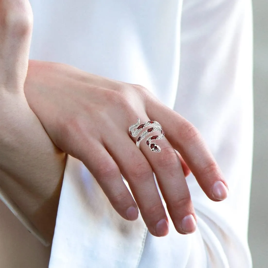 HAIXIAN Spiral Snake Womens Ring,Open Punk Gothic Cocktail Party Wrap Twist Snake S925 Sterling Silver Ring Jewelry for Women