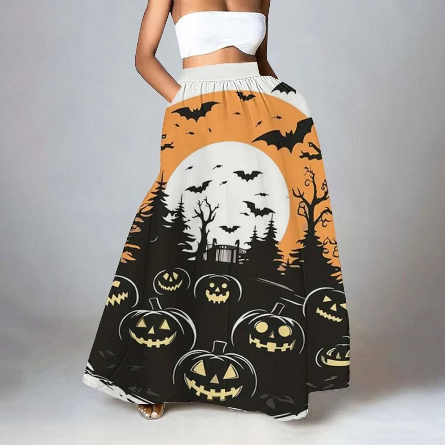 Halloween Skirts for Women Waist Party Beach Pocket Long Maxi Skirt Womens Tulle Skirt Black Tutu Skirt Black Skirt