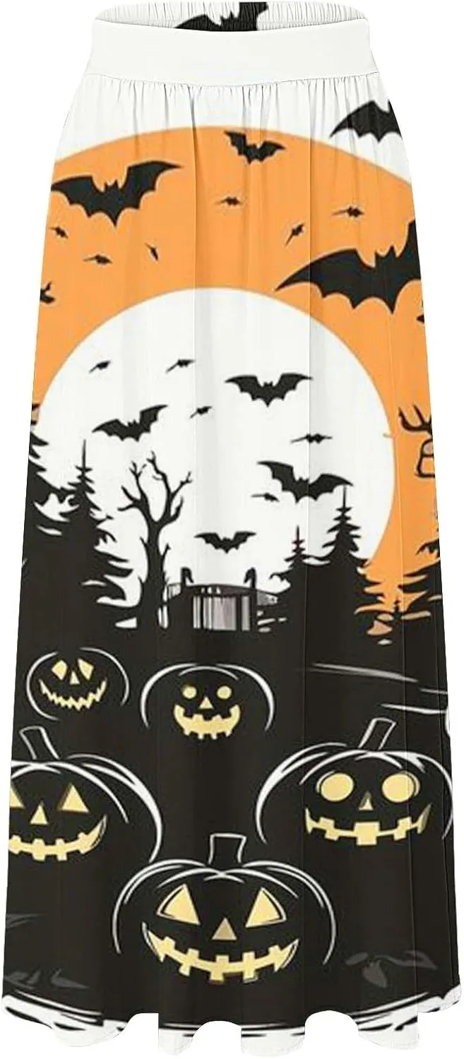 Halloween Skirts for Women Waist Party Beach Pocket Long Maxi Skirt Womens Tulle Skirt Black Tutu Skirt Black Skirt