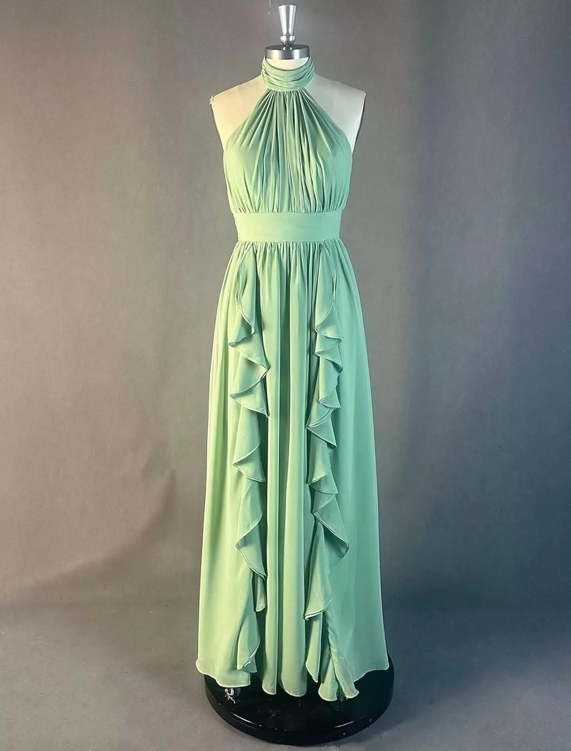 Halter Ruffle Chiffon Bridesmaid Dresses for Women 2024 Long Slit Formal Evening Gowns with Pockets