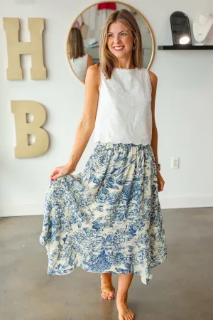 Handkerchief Hem Midi Skirt - Blue Floral