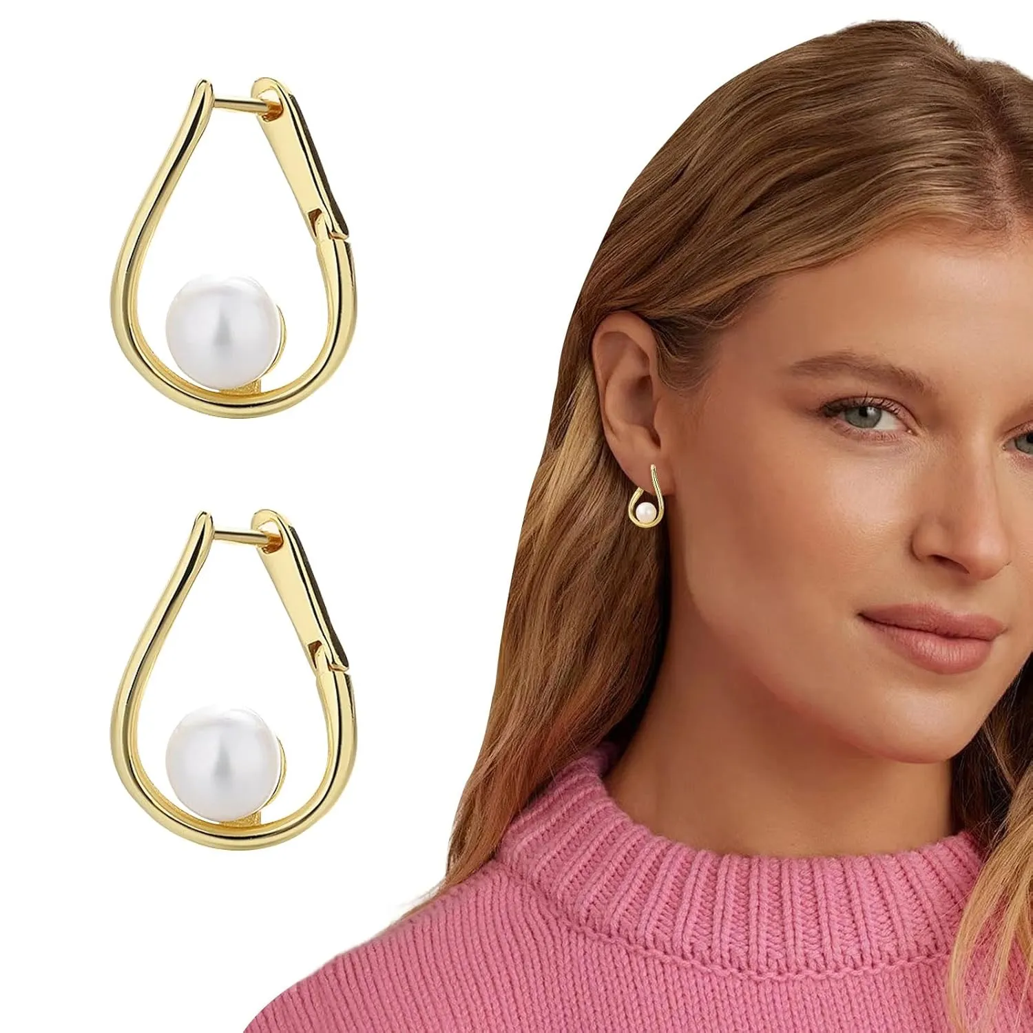 Handmade Pearl Earrings for Women, Pearl Bow Earrings Gold Pearl Drop Earrings Jewelry S925 Drop Earrings for Girls Bridal as Wedding Bows Jewelry Christmas Gifts (Gold, Irregular pearl earrings)