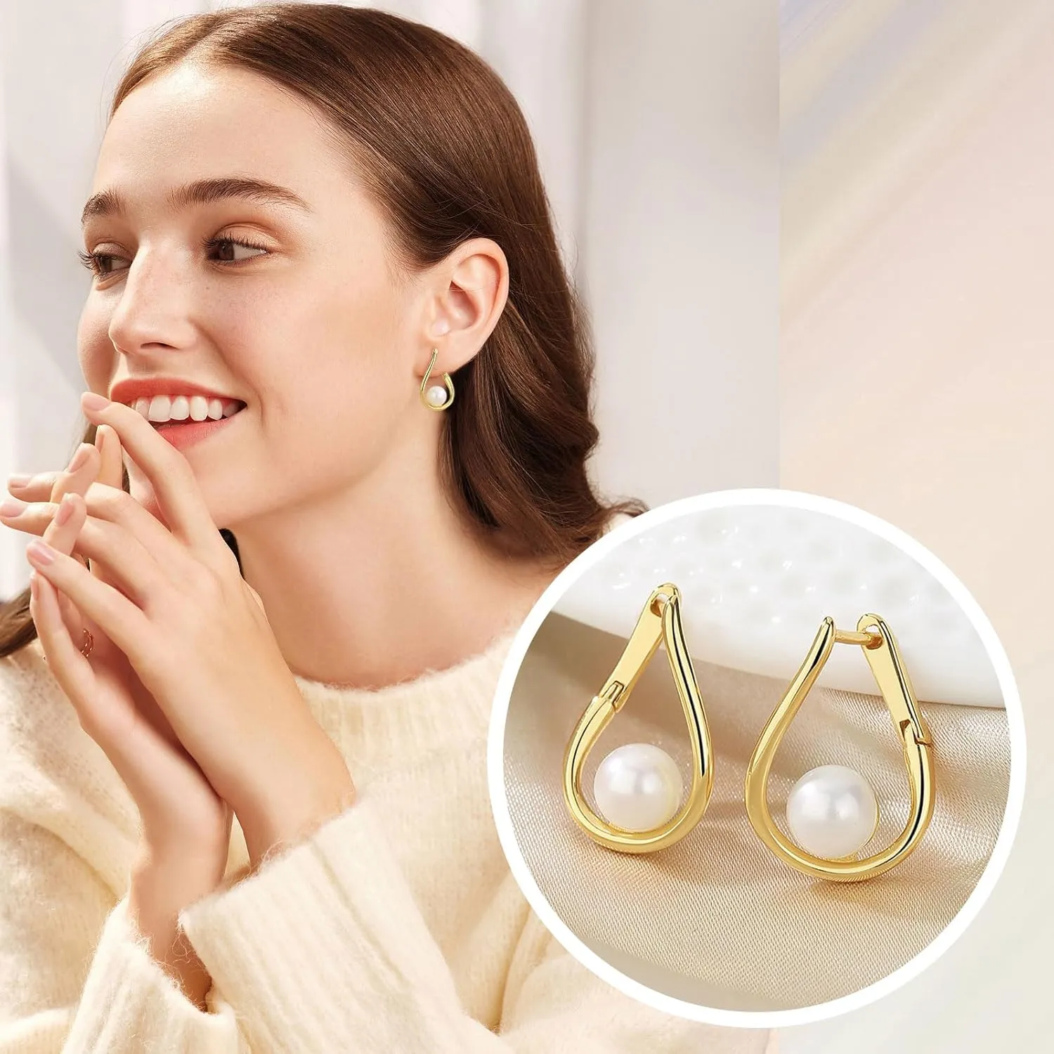 Handmade Pearl Earrings for Women, Pearl Bow Earrings Gold Pearl Drop Earrings Jewelry S925 Drop Earrings for Girls Bridal as Wedding Bows Jewelry Christmas Gifts (Gold, Irregular pearl earrings)