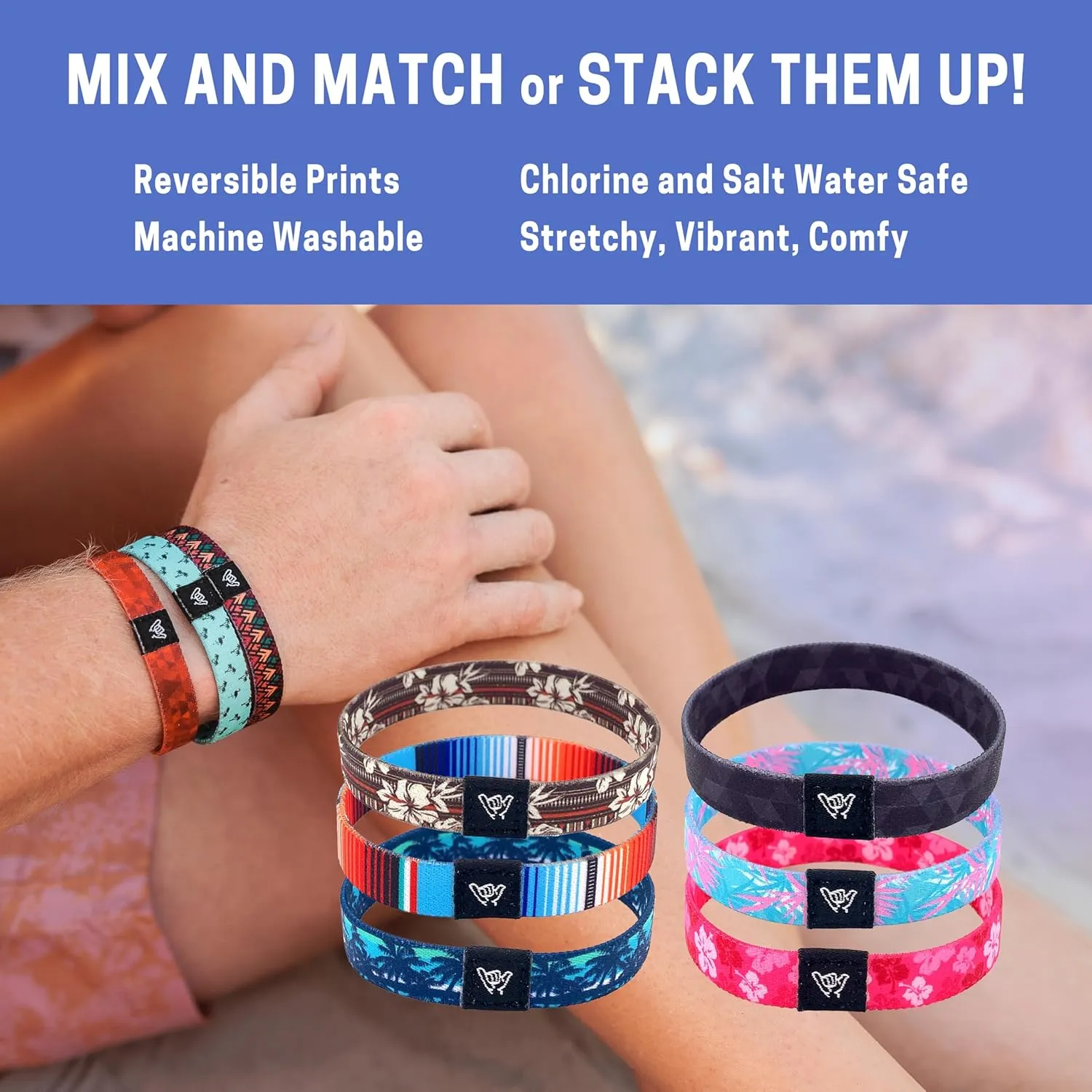 Hang Loose Bands - Coastal Surfer Beach Bracelet for Men, Women & Teens - Comfy Summer - Boho Reversible Wristband - Friendship Bracelets
