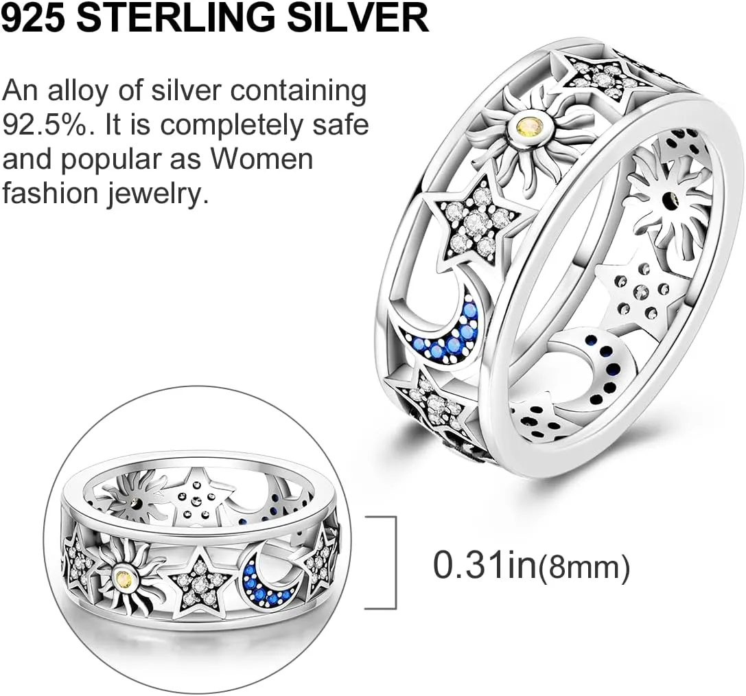 Hapour 925 Sterling Silver Rings for Women Cubic Zirconia Eternity Bands for Women Stackable Vintage Rings Statement Rings