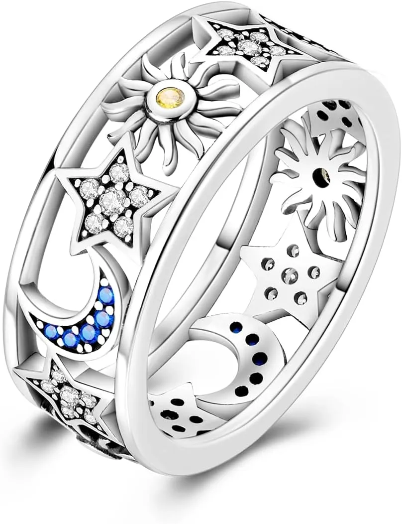 Hapour 925 Sterling Silver Rings for Women Cubic Zirconia Eternity Bands for Women Stackable Vintage Rings Statement Rings